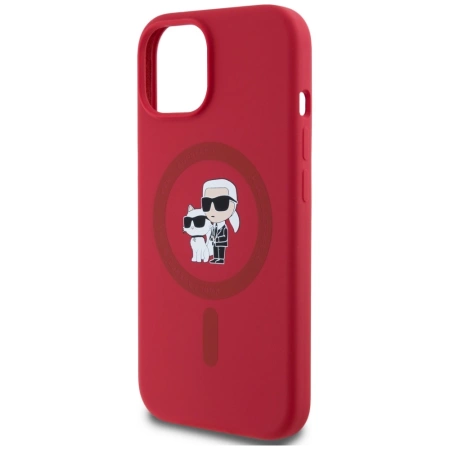 Karl Lagerfeld Silicone Karl&amp;Choupette Heads Ring MagSafe iPhone 15 Case - Red