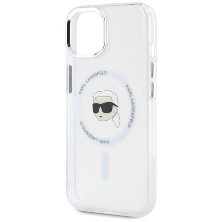 Original Handyhülle IPHONE 15 PLUS Karl Lagerfeld Hardcase IML Metal Karl Head MagSafe weiß