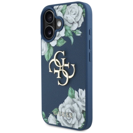 Guess Grained Roses Big 4G Logo Hülle für iPhone 16 - Blau