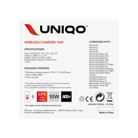 Ładowarka bezprzewodowa SBS UQWIR10WQI 10W Quick Charge 3.0 - czarna