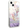 Case IPHONE 14 PLUS Guess Hardcase Flower Liquid Glitter purple
