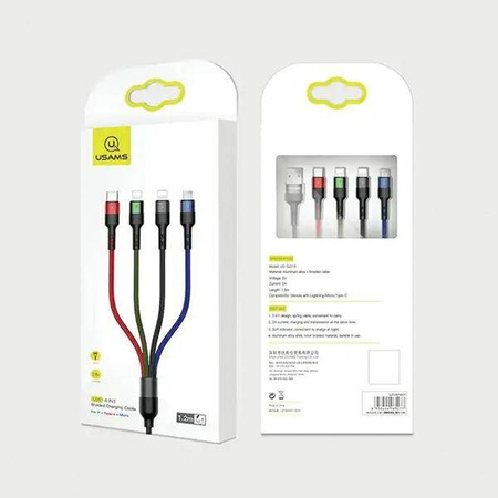 USAMS Braided cable U26 4in1 1.2m 2A Fast Charge (2xlightning/microUSB/USB-C) SJ317USB01 (US-SJ317)