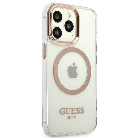 Oryginalne Etui IPHONE 13 PRO MAX Guess Hard Case Metal Outline Magsafe złote