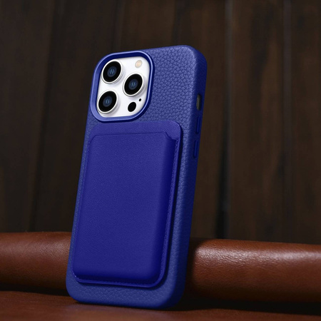 iCarer Litchi Premium Leather Case Leather Case iPhone 14 Pro Max Magnetic with MagSafe Dark Blue (WMI14220712-DB)