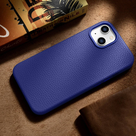 iCarer Case Leather genuine leather case for iPhone 14 dunkelblau (WMI14220709-DB) (MagSafe compatible)