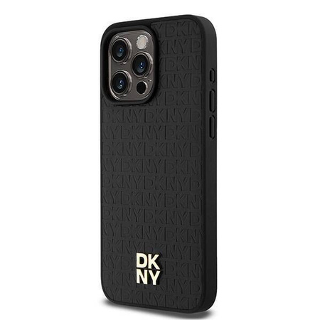 DKNY DKHMP15XPSHRPSK iPhone 15 Pro Max 6.7" czarny/black hardcase Leather Monogram Pattern Metal Logo MagSafe