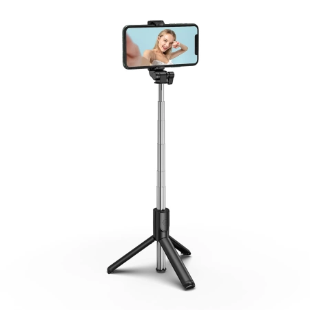 Selfie stick WHS1Y telescopic tripod 1m with phone holder - black