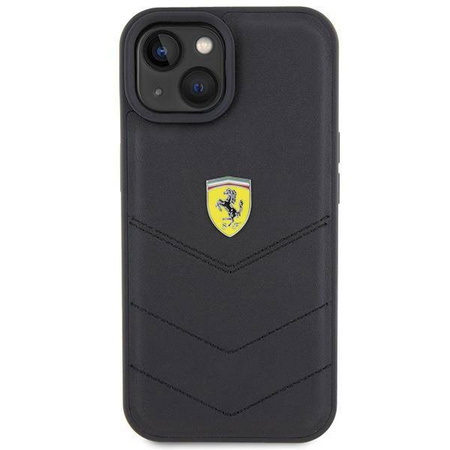 Ferrari Quilted Metal Logo-Hülle für iPhone 15 – Schwarz