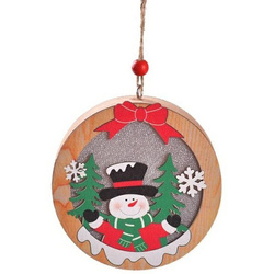 Lampka Świąteczna Drewniana Bałwanek - Okrągła