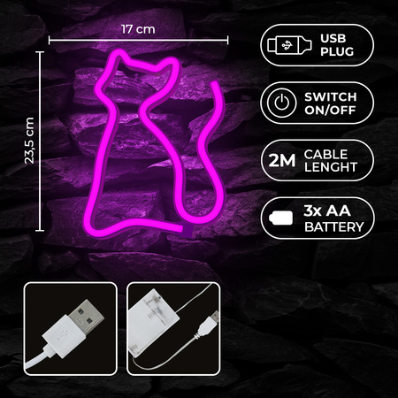 Neon LED KOT różowy Bat + USB FLNE04 Forever Light