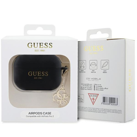 Original Handyhülle APPLE AIRPODS PRO 2 Guess Cover Liquid Silicone Glitter Triangle Charm (GUAP2LECG4K) schwarz