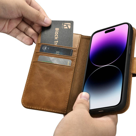 iCarer Oil Wax Wallet Case 2in1 iPhone 14 Pro Max Flip Leather Cover Anti-RFID Brown (WMI14220724-TN)