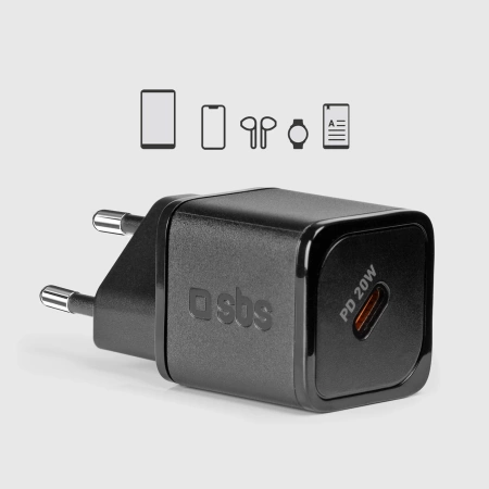 SBS TETRGAN1C20K 20W GaN USB-C Wall Charger with Power Delivery - Black