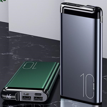 USAMS Powerbank PB55 10000mAh 2xUSBwyświetlacz LED szary/grey 10KCD14801 (US-CD148) aluminium