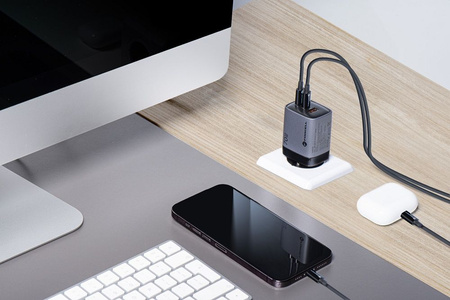FORCELL F-ENERGY GaN III VT-37 ładowarka sieciowa z wyświetlaczem LCD 2 x Typ C + USB A PD QC4.0 SAM SFC2.0 3,45A 70W szara