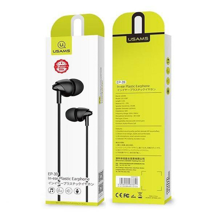 USAMS Słuchawki stereo EP-39 3,5 mm czarny/black HSEP3901