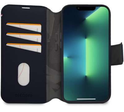 Decoded Detachable Wallet - MagSafe Compatible Leather Protective Case for iPhone 14 Plus (Navy)