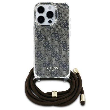 Original Case IPHONE 16 PRO MAX Guess Hardcase Crossbody Cord 4G Print (GUHCP16XHC4SEW) brown