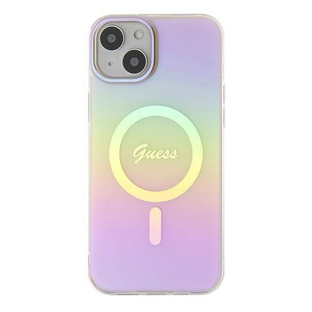 Oryginalne Etui APPLE IPHONE 15 PLUS Guess Hardcase IML Iridescent MagSafe (GUHMP15MHITSP) różowe