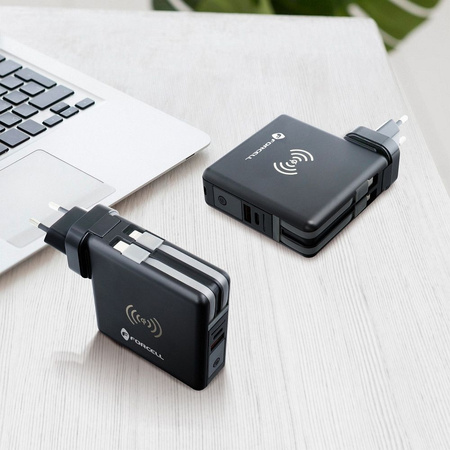 Forcell Wielofunkcyjna Ładowarka 5w1 20W PD z kablem typ C/lightning, power bankiem 10000mAh i ład. bezprzew. 15W