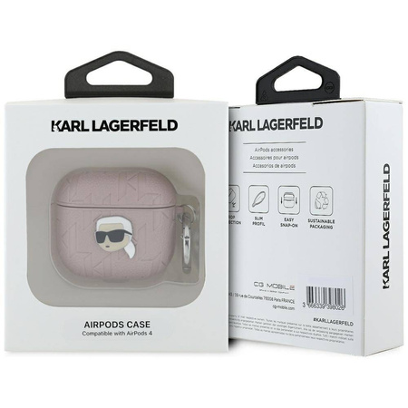 Oryginalne Etui APPLE AIRPODS 4 Karl Lagerfeld Cover Monogram Karl Head różowe