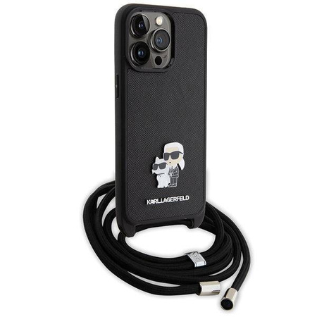 Etui Karl Lagerfeld Crossbody Saffiano Metal Pin Karl & Choupette na iPhone 15 Pro Max - czarne