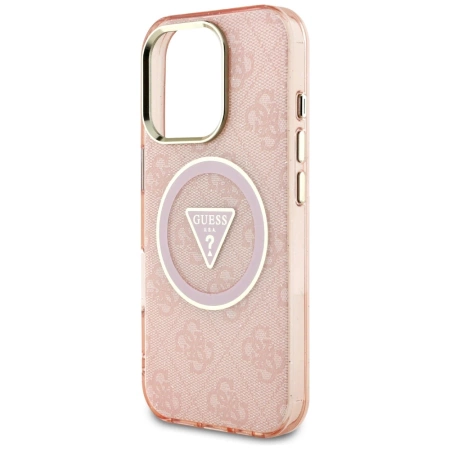 Guess IML Metal Glitter 4G Circle Triangle MagSafe Case for iPhone 16 Pro - Pink
