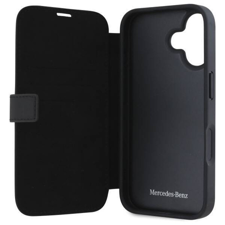 Original Handyhülle IPHONE 16 Mercedes Bookcase Leather Wood Imitation (MEBKP16S23RBGVK) schwarz