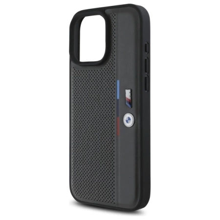 BMW M Perforated Tricolor Detail Line Hülle für iPhone 16 Pro Max – Dunkelgrau