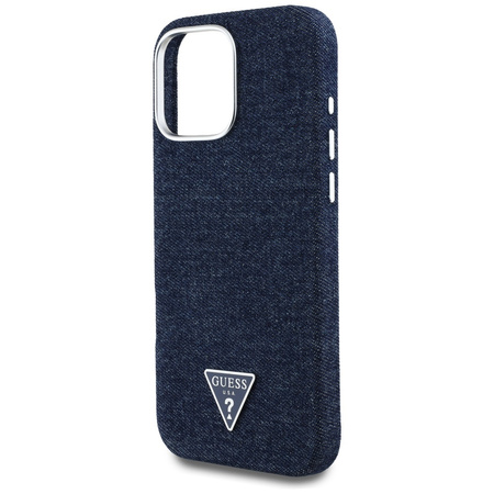 Original Handyhülle IPHONE 16 PRO MAX Guess Denim Triangle Logo MagSafe blau