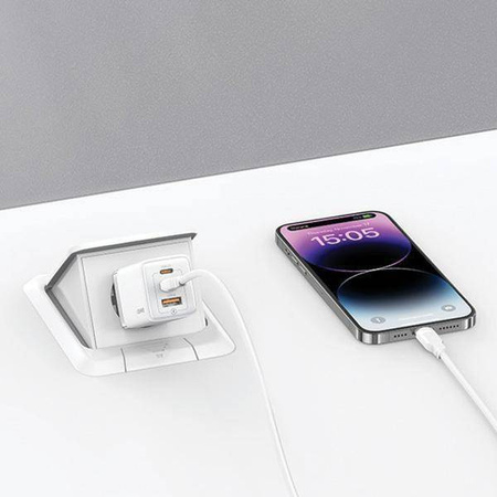 Ładowarka Sieciowa USAMS 2xUSB-C+1xUSB 65W (only head) GaN PD3.0 +QC3.0 Fast Charging niebieski/gradient blue Sandru Series CC180TC04 (US-CC180)