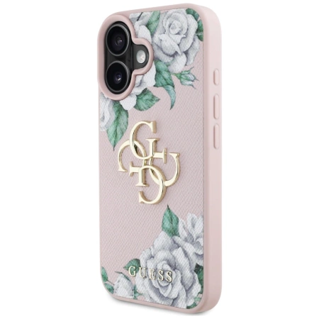 Guess Grained Roses Big 4G Logo iPhone 16 Hülle - Rosa