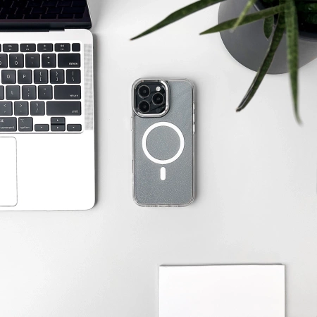 Glitter Case MagSafe für iPhone 16 Pro – weiß mit Glitzer