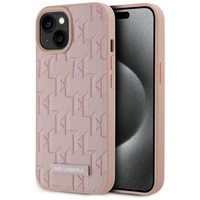 Etui Karl Lagerfeld Leather Monogram Metal Logo MagSafe na iPhone 15 - różowe