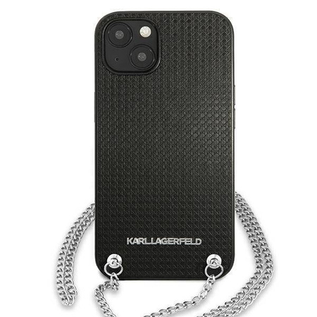 Oryginalne Etui IPHONE 13 Karl Lagerfeld Hardcase Leather Textured And Chain (KLHCP13MPMK) czarne