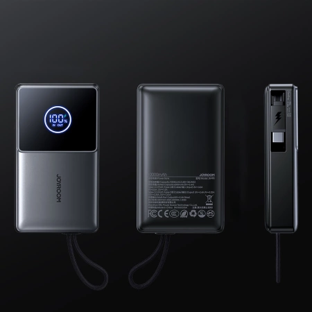 Powerbank Joyroom JR-PR1 10000mAh 22,5W z wbudowanym zwijanym kablem USB-C - czarny