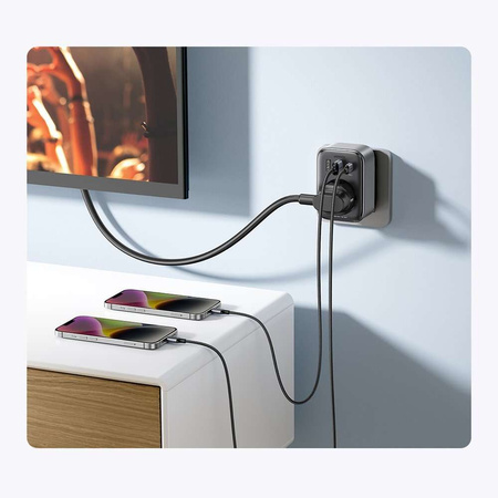 Wall charger 30W (2xUSB/USB C/AC) / adapter EU - EU 13A Ugreen CD314 - black