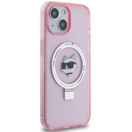 Karl Lagerfeld KLHMP15SHMRSCHP iPhone 15 6,1&quot; rosa/rosa Hardcase Ringständer Choupette Head MagSafe