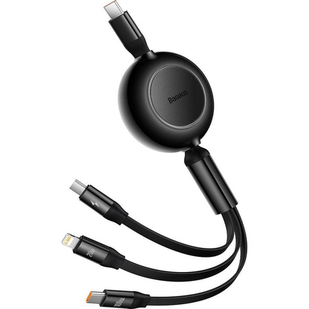 Baseus Bright Mirror 2 einziehbares Kabel 3in1 USB Type C - Micro USB + Lightning + USB Type C 3.5A 1.1m schwarz (CAMJ010201)