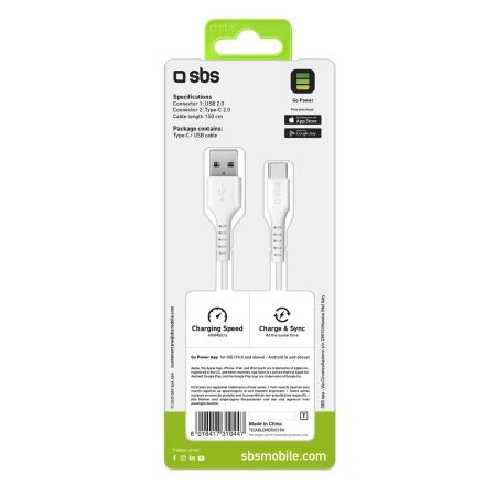SBS TECABLEMICROC15W USB-A – USB-C-Kabel 1,5 m – Weiß