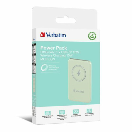 Verbatim Powerbank indukcyjny `n` Go 15W 5000mAh Wireless Magnetic zielony/green 32241