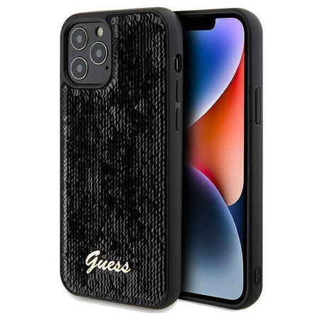 Guess nakładka do iPhone 12 / 12 Pro 6,1&quot; GUHCP12MPSFDGSK HC SEQUIN SCRIPT METAL czarna