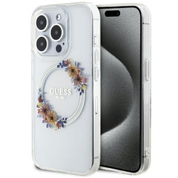 Oryginalne Etui GUESS Hardcase GUHMP15XHFWFCT do iPhone 15 Pro Max (Kompatybilny z Magsafe / Flowers Wreath / transparent)