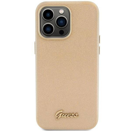 Etui Guess Glitter Glossy Script do iPhone 15 Pro Max - złote
