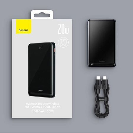 Baseus Magnetic Bracket powerbank z bezprzewodowym ładowaniem MagSafe 10000mAh 20W Overseas Edition biały (PPCX000202) + kabel USB Typ C Baseus Xiaobai Series 60W 0,5m