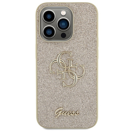Guess Glitter Script Big 4G Hülle für iPhone 15 Pro Max – Gold