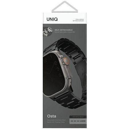 Pasek do APPLE WATCH 4 / 5 / 6 / 7 / 8 / SE / ULTRA (42 / 44 / 45 / 49 MM) UNIQ Osta Stainless Steel czarne