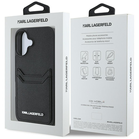 Original Case IPHONE 16 Karl Lagerfeld HC Grained PU Cardslot Metal Elong black