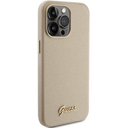Guess Glitter Glossy Script Hülle für iPhone 15 Pro Max – Gold