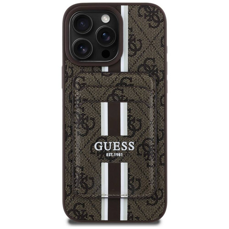 Original Handyhülle IPHONE 16 PRO MAX Guess 4G Stripes with Magsafe Wallet braun